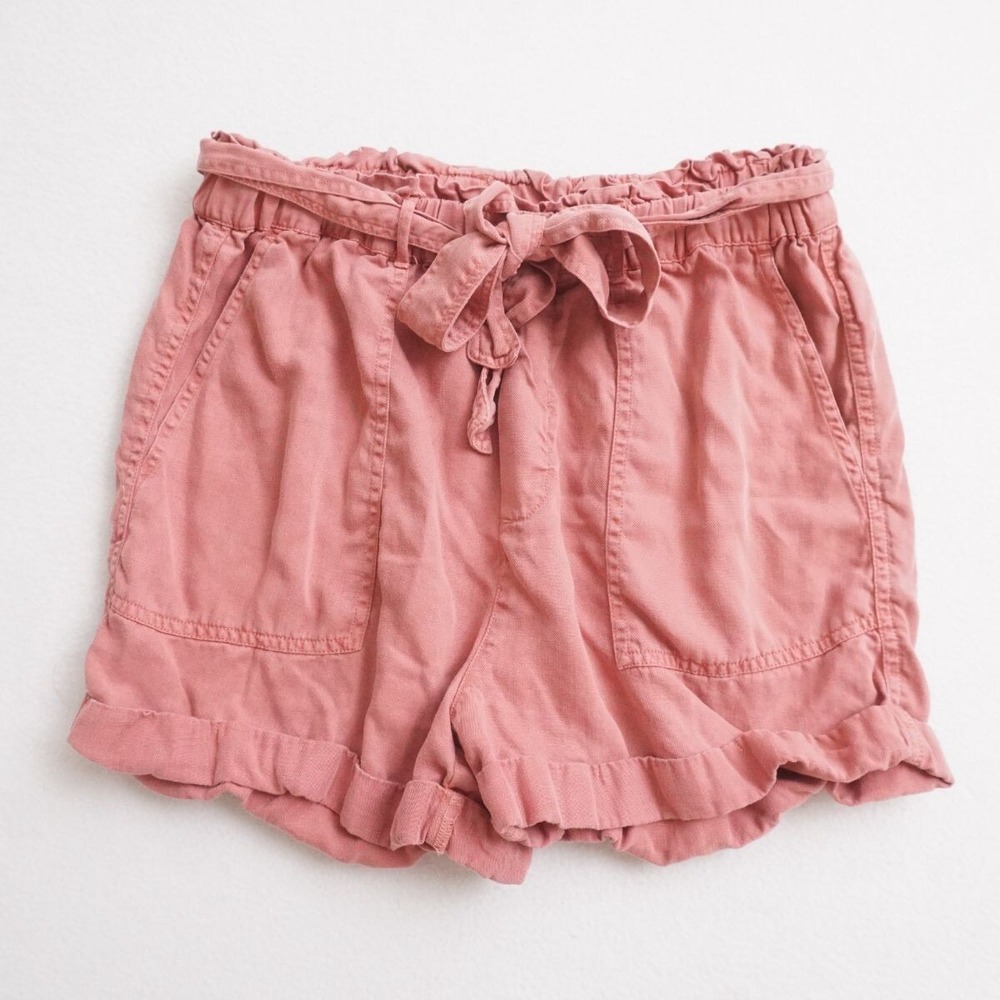 Lucky Brand Womens Paperbag Shorts Belted Flowy Pink Cuffed Size XS
